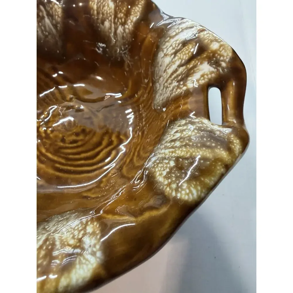 Vintage California Pottery Brown Wood Grain Serving Bowl MCM 7.5